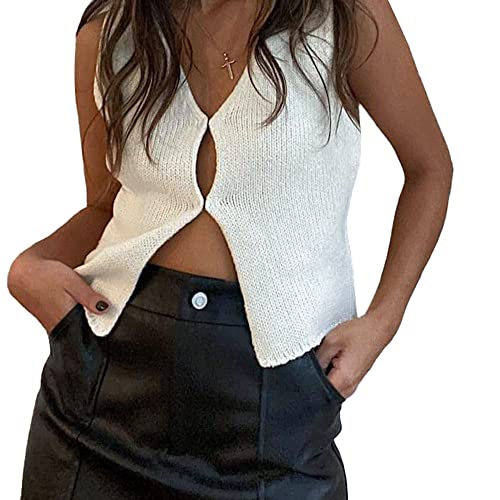 OZEO Ärmellose Weste Damen,Tanktops Für Frauen Sommer Crop Tops Bluse Sexy Tank Weste V-Ausschnitt Sommer Ärmelloser Pullover Ethnische Mesh Häkelweste Y2K Weste Cami Shirt T-Shirts Für Mädchen, We von OZEO