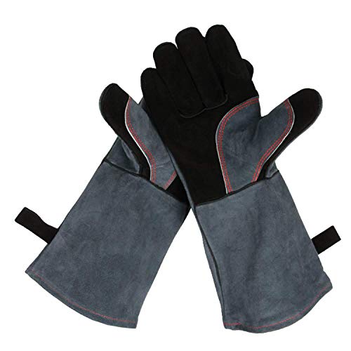 OZERO Aufwärmen BBQ Handschuhe, 500° C Hitzebeständiger Leder Grillhandschuhe (40cm, Schwarz-Grau)… von OZERO