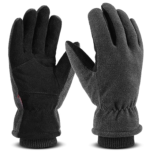 OZERO Thermo Handschuhe,Leder Warme Winter Handschuhe zum Laufen,1 Paar, Grau, L von OZERO