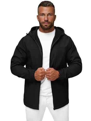 OZONEE Herren Softshell Jacke Regenjacke Wasserdicht Atmungsaktiv Softshelljacke Übergangsjacke Winterjacke Windbreaker Skijacke Winter Kapuze Herrenjacke Outdoor JS/27B6523Z/3 SCHWARZ M von OZONEE