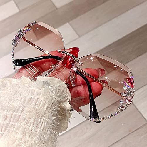 Oaiyeie Randlose Diamant-Sonnenbrille für Damen, Polygonale Sonnenbrille, UV-Schutz, handgefertigte Damen-Diamanten, Gradual Trend Party Eyewear (Matcha Color) von Oaiyeie