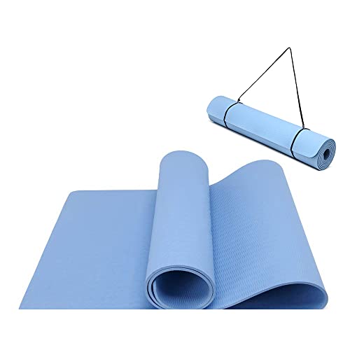 Yogamatte rutschfest und umweltfreundliche TPE Sportmatte mit Tragegurt Gymnastikmatte für Pilates, Workout Fitnessmatte 183 x 61 x 0.6 cm (Blau) von Oak & Tea