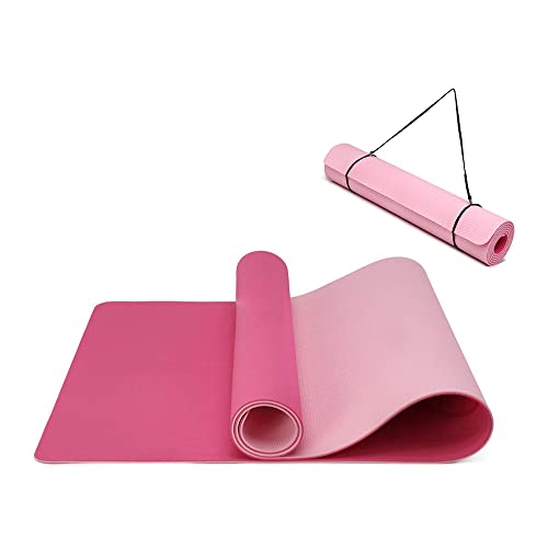 Yogamatte rutschfest und umweltfreundliche TPE Sportmatte mit Tragegurt Gymnastikmatte für Pilates, Workout Fitnessmatte 183 x 61 x 0.6 cm (Pflaume-Rosa) von Oak & Tea