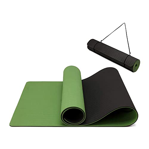 Yogamatte rutschfest und umweltfreundliche TPE Sportmatte mit Tragegurt Gymnastikmatte für Pilates Workout Fitnessmatte 183 x 61 x 0.6 cm (Grün-Schwarz) von Oak & Tea