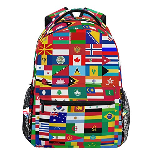 Oarencol Rucksack mit Flaggen der Welt, für Reisen, Wandern, Camping, Schule, Laptop-Tasche von Oarencol