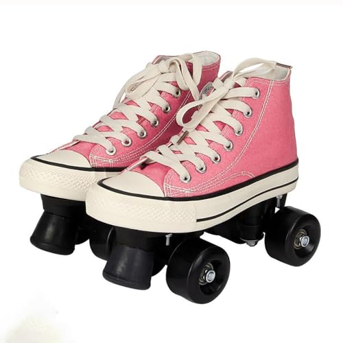 Rollschuhe Erwachsene Herren Und Damen Vierrad Rollschuhe, Canvas Zweireihige Rollschuhe Räder, Discoroller Erwachsene Komfortable Rollerskates Quad Skating Outdoor,Pink-40 EU von ObaBO