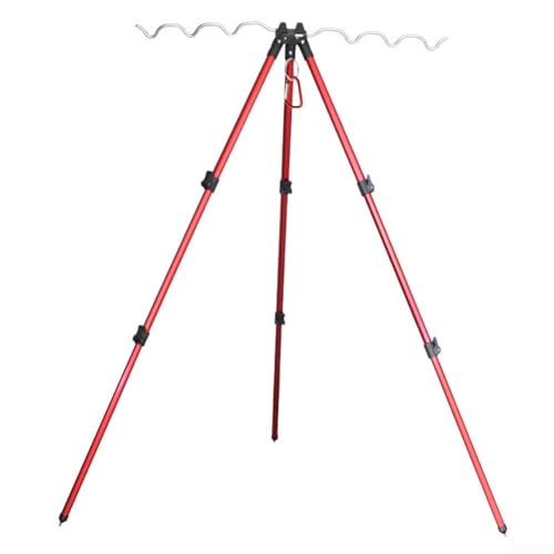 Angelrutenhalter, einziehbare Angelruten, Stativständer, verstellbar, mit Haken, geeignet für Teleskop-Angelruten und Handruten (B Rot) von Oceanlend