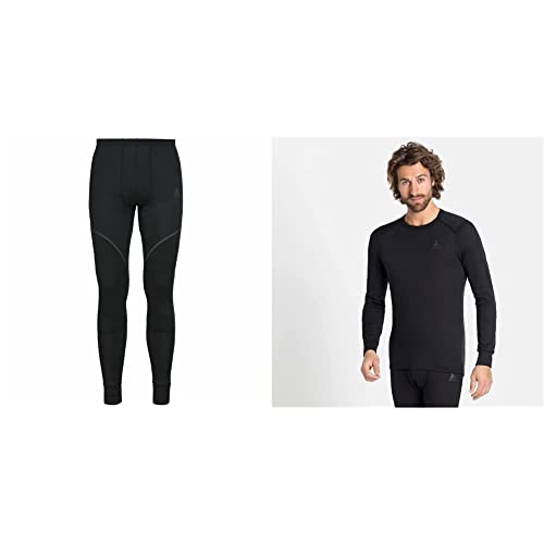 Odlo Herren Bl Bottom Long Active X-warm Eco Leggings, Schwarz, M EU & Herren Bl Top Crew Neck L/S Active Warm Eco T Shirt, Schwarz, M EU von Odlo