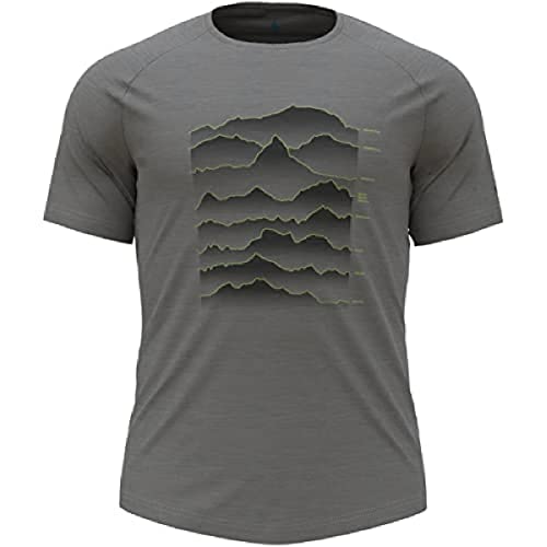 Odlo Herren Kurzarm Shirt mit Sonnenaufgang Print ASCENT PERFORMANCE WOOL 130 GRAMM, grey melange - sharp green, M von Odlo