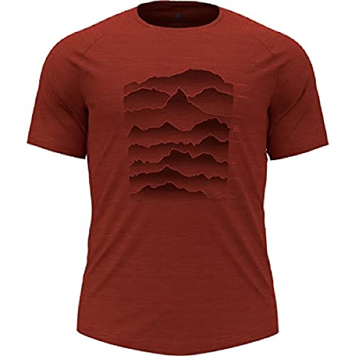 Odlo Herren Kurzarm Shirt mit Sonnenaufgang Print ASCENT PERFORMANCE WOOL 130 GRAMM, ketchup melange, XL von Odlo