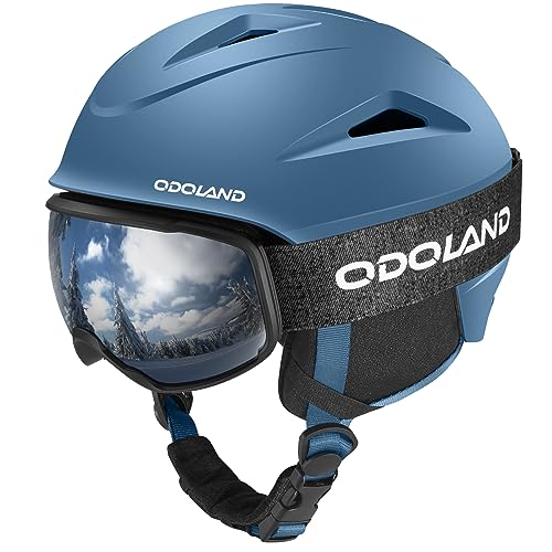 Odoland Skihelm mit Skibrille für Skifahren und Snowboard, Einstellbare Größenverstellbar, mit Ohrenschützern für Männer Frauen und Jugendliche Blau M von Odoland