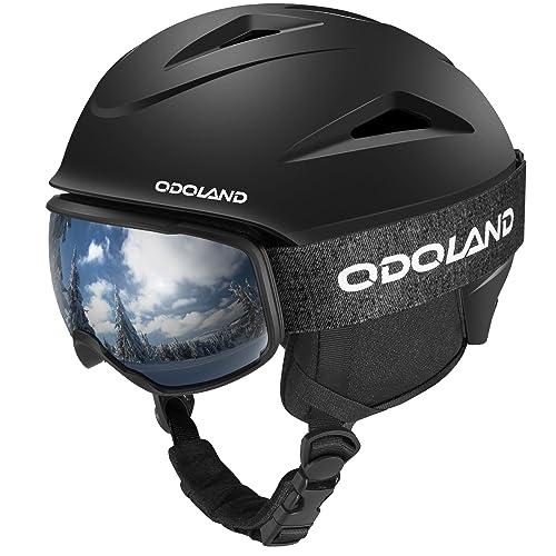 Odoland Skihelm mit Skibrille für Skifahren und Snowboard, Einstellbare Größenverstellbar, mit Ohrenschützern für Männer Frauen und Jugendliche Schwarz M von Odoland