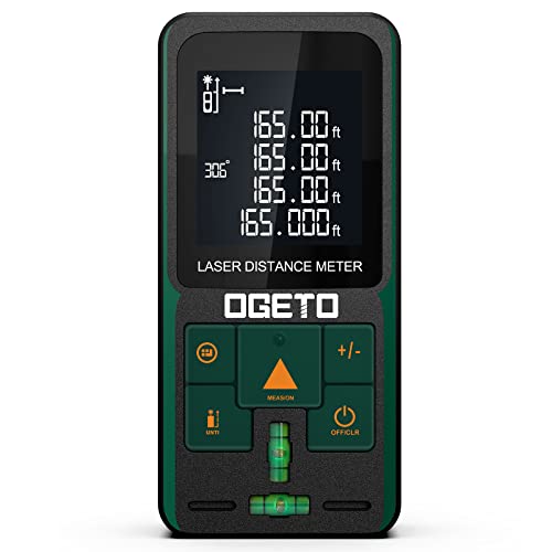 Laser Entfernungsmesser 50m, OGETO Laser Entfernungsmesser mit LCD Hintergrundbeleuchtung, 99 Datensätze, M/In/Ft, Elektronischer Winkel, Pythagoras/Abstand/Fläche/Volumen Messungen von Ogeto