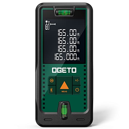 Laser Entfernungsmesser 50m, OGETO Laser Entfernungsmesser mit LCD Hintergrundbeleuchtung, 99 Datensätze, M/In/Ft, Pythagoras/Abstand/Fläche/Volumen Messungen(2*AAA Batterien, IP54) von Ogeto