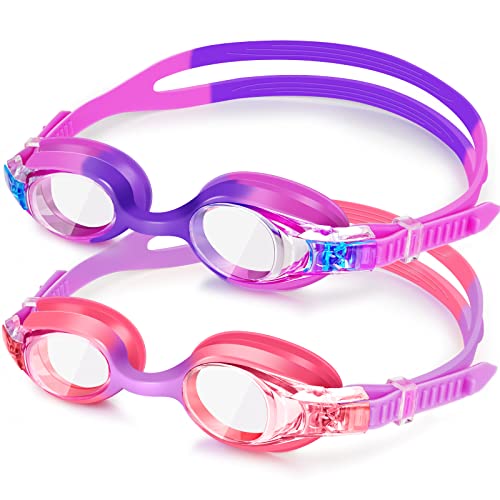 Ohrweh Kinder Schwimmbrille [2 Stücke] Schwimmbrille für Kinder Mädchen Jungen, Taucherbrille Anti Nebel Lecksicher Weiches Silikon Größenverstellbar Swimming Goggles mit Tragbare Tasche von Ohrweh