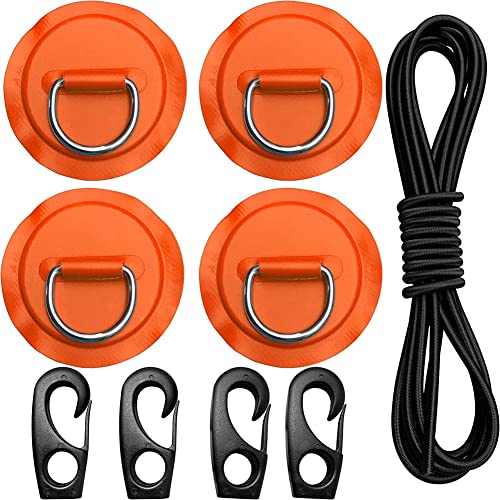 Ohsilv Pad Eye Cord Kit, D-Ring Patch + Bungee Shock Cord + Hooks-Deck Zurrring mit Platte für BootskajakzubehöR,Orange von Ohsilv