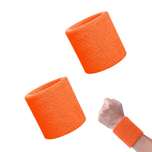 Olakin Schweißbänder[2 Stück], Sport Wristbands Gelenkband aus Baumwolle, Saugfähige Handgelenk Schweißbänder für Damen und Herren, für Sport Laufen Joggen Fußball Tennis(Orange) von Olakin