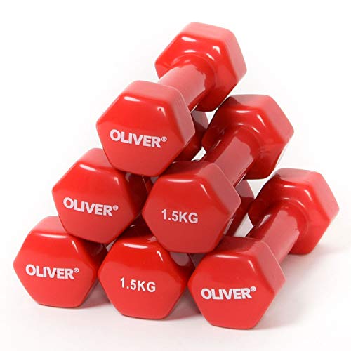 6x OLIVER Vinyl Hantel, 1.5kg 3 Paar rot Kurzhantel Gewichte Krafttraining von Oliver