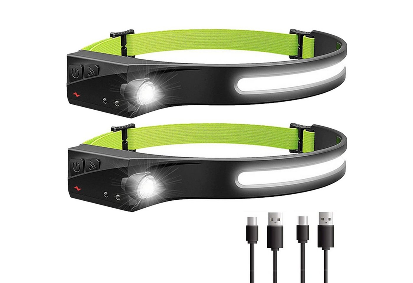 Olotos Stirnlampe LED COB XPE Kopflampe Scheinwerfer USB Wiederaufladbar mit Sensor (2 Stück Set), 5 Modi 1200mAh 230°Ultra Weitwinkel Licht IPX4 Wasserdicht von Olotos