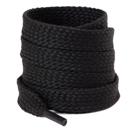 Olukssck 2 Paar 12mm Breit Flache Schnürsenkel aus 100% Baumwolle, Premium Dicke Schuhbänder für Sportschuhe Sneaker Turnschuhe und Freizeitschuhe, Schwarz, 120cm von Olukssck