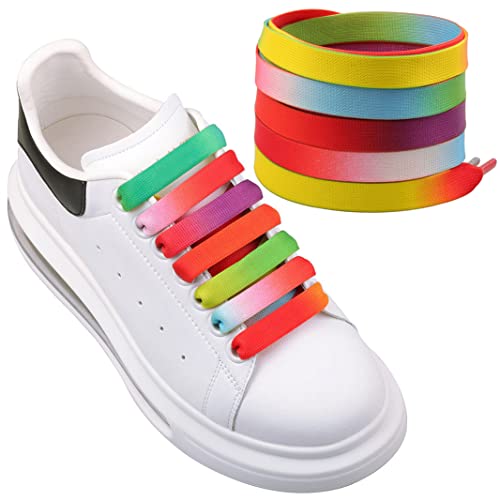 Olukssck 2 Paar Farbverlauf Regenbogen Flache Schnürsenkel[12 mm breit], Premium Bunte Bedruckte Muster Schuhbänder für Turnschuhe, Sportschuhe, Sneakers, Freizeitschuhe, Regenbogen (100cm) von Olukssck