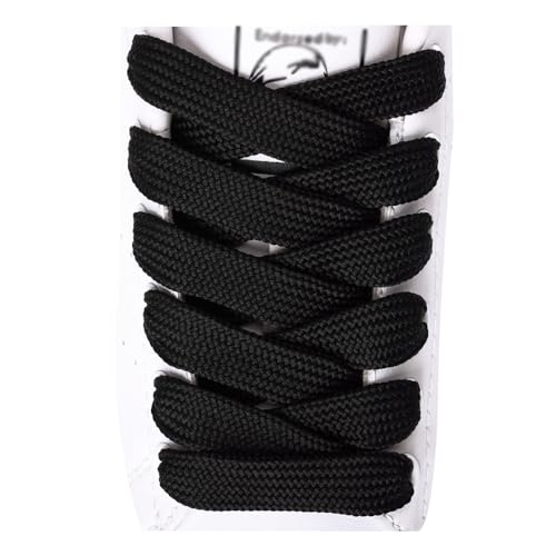 Olukssck 2 Paar- Flach Schnürsenkel [15mm breit ] Premium Dicke-Schuhbänder für Turnschuhe, Sportschuhe, Sneakers, Freizeitschuhe, Schwarz, 94cm von Olukssck