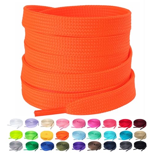 Olukssck 2 Paar Flache Schnürsenkel, 10 mm breite Reißfeste Schuhbänder für Sneakers, Sportschuhe, Turnschuhe, Freizeitschuhe, Orange, 80cm von Olukssck