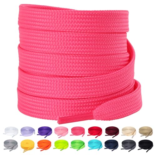 Olukssck 2 Paar- Flache Schnürsenkel[10 mm breit ] Premium Ersatz-Schuhbänder für Turnschuhe, Sportschuhe, Sneakers, Freizeitschuhe, Hot Pink, 160cm von Olukssck