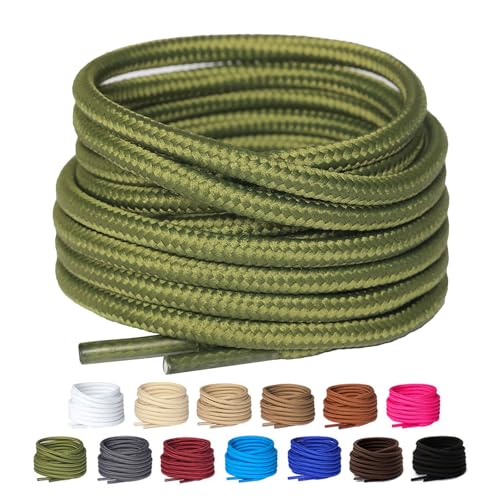 Olukssck 2 Paar Schnürsenkel Rund [ Ø4 mm ] für Arbeitsschuhe & Wanderschuhe, Stiefel, Reißfeste Ersatz Schuhbänder, Armeegrün, 180cm von Olukssck