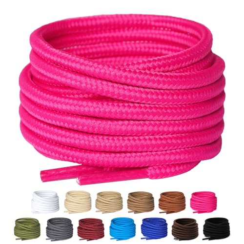 Olukssck 2 Paar Schnürsenkel Rund [ Ø4 mm ] für Arbeitsschuhe & Wanderschuhe, Stiefel, Reißfeste Ersatz Schuhbänder, Hot Pink, 122cm von Olukssck