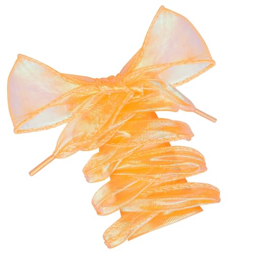 Olukssck 2 Paar Transparente Schneegarn-Schnürsenkel 4cm Flach, Damen Chiffon-Schuhbänder für Turnschuhe & Sneaker | Leicht & Atmungsaktiv, Orange, 100cm von Olukssck