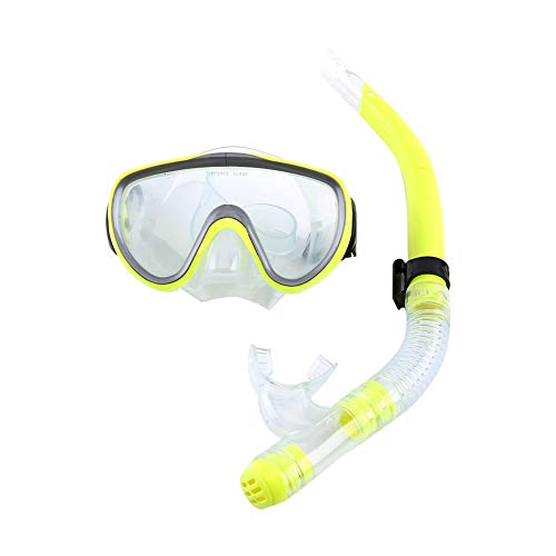 Omabeta Maske aus gehärtetem Glas, Erkunden Sie die Unterwasserwelt Professioneller Schnorchel mit Anti-Leck-Design für mit Verstellbarer Schnalle für 1 x Schnorchelset für(Gelb) von Omabeta
