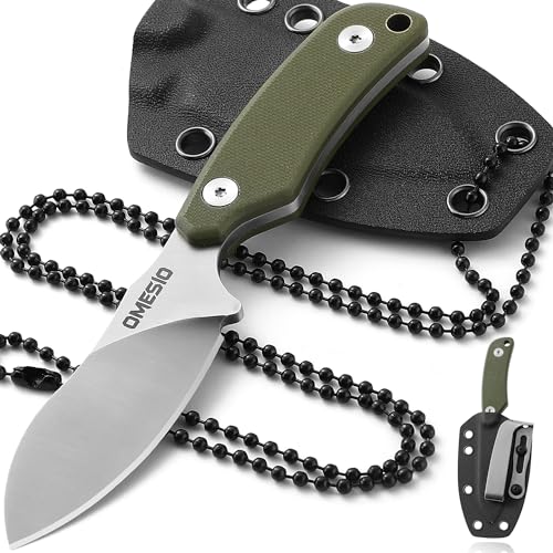 Omesio EDC Messer - Neck Knife mit Kydexscheide, Hals Messer Kleines Feststehendes D2 Stahl Full Tang G10-Griff - 42a konform, Nessmuk Type von Omesio