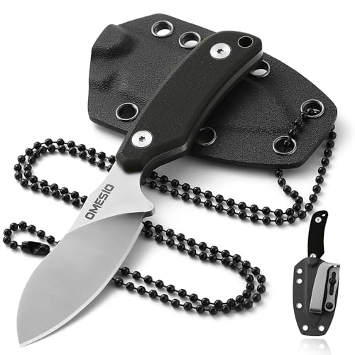 Omesio EDC Messer - Nessmuk Neck Knife mit Kydexscheide und Gürtelclip, Hals Messer Kleines Feststehendes D2 Stahl Full Tang G10-Griff - 42a konform(Weiß + Schwarz) von Omesio