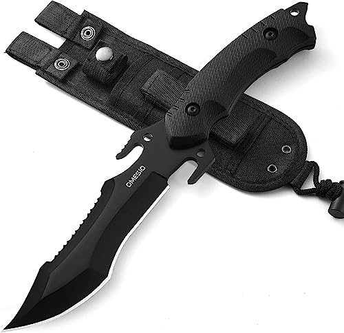 Omesio Jagdmesser Messer Überlebensmesser Messer Outdoor Multifunktional Full-Tang Survival Messer, Scharfes Feststehende Klinge, Schwarz (A-SCHWARZ) von Omesio