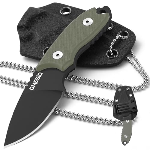 Omesio Neck Knife Messer 42a kleines feststehendes D2 EDC Messer mit Kydex Scheide, Belt Clip und G10 Griff - ideal für Camping und Wandern (grün + schwarz) von Omesio