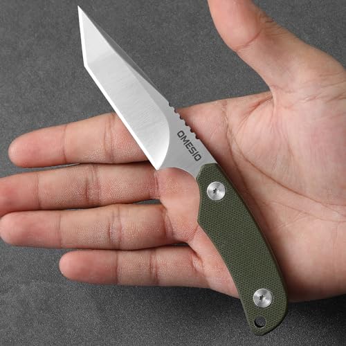 Omesio Tanto Neck Knife Messer mit Clip D2 Stahl fulltang Kleines feststehendes Messer G10 Griff mit Einer Kydex-Scheide, grün von Omesio