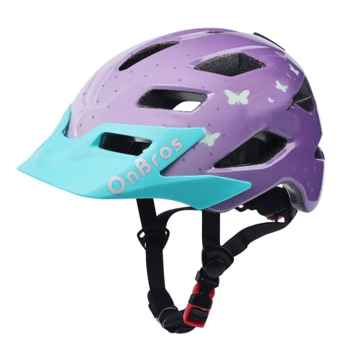 OnBros Kinder-Fahrradhelm, Kinderhelm für Kinder im Alter von 5–8–11–14 Jahren, Jungen und Mädchen, Fahrradhelm für Kinder mit verstellbarem Visier, Fahrrad-, Roller-, Skating-Fahrradhelm, 50–57 cm von OnBros