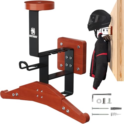 OneTigris Helmhalterung Wand Ver. 2.0 – Motorrad Garderobe 80kg Tragkraft, Stabile Wandhalterung mit Doppelhaken & Brillenhalter, Verstellbar, für Motorradhelm, Airsoft-Westen, Motorradbekleidung von OneTigris