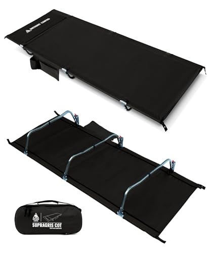 OneTigris SUPRAGRIS Feldbett klappbar, tragbar Campingbett faltbar leicht, Klappbett Camping bis 180 kg für Zelt, Outdoor, Reisen, Garten, Büro(190 × 70 × 18 cm)-Schwarz von OneTigris