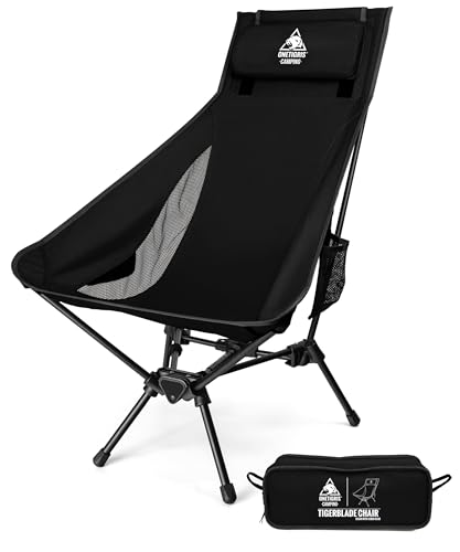 OneTigris TIGERBLADE Campingstuhl Hochlehner faltbar 170 kg, Klappstuhl Camping leicht Dreiecksrahmen, Angelstuhl klappbar mit 2 Seitentaschen, Faltstuhl Ultraleicht für Outdoor, Wandern(Schwarz) von OneTigris