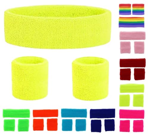 Neon-Stirnband und Armbänder, Schweißbänder, Set (Gelb) von OnlyBee