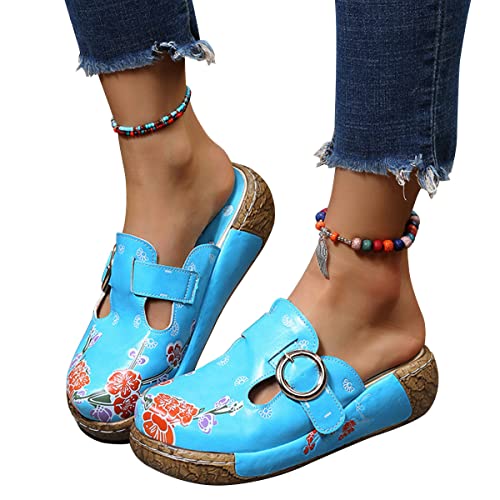 Onsoyours Clogs Damen Hausschuhe Gartenschuhe Sommer Freizeit Slides Sandalen Outdoor Flach Pantoletten Strand Sportschuhe A Blau 37 EU von Onsoyours