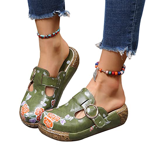 Onsoyours Clogs Damen Hausschuhe Gartenschuhe Sommer Freizeit Slides Sandalen Outdoor Flach Pantoletten Strand Sportschuhe A Grün 36 EU von Onsoyours