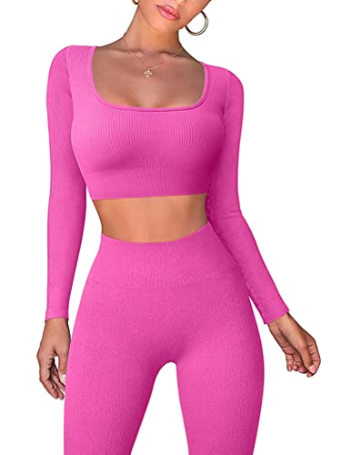 Onsoyours Damen Crop Tops Hoher Taille Leggings Yoga Outfits Zweiteilige Trainingsanzug Sets A Rosa S von Onsoyours