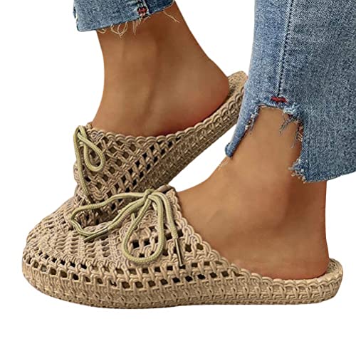 Onsoyours Damen Hausschuhe Atmungsaktiv Mesh Hausschuhe Sommer Hohl Latschen Badeschuhe Strand Slippers Flach Sohle Pantoffeln A Khaki 37 EU von Onsoyours