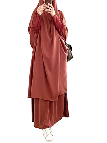 Onsoyours Damen Muslimisches Zweiteiliges Gebetskleid Maxi Kleid für Frauen Abaya Kleid Islamischer Naher Osten Dubai Türkei Abaya Kaftan Länge Hijab Kleid A Orange Einheitsgröße von Onsoyours
