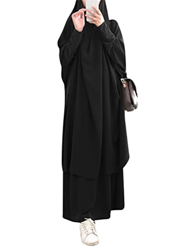 Onsoyours Damen Muslimisches Zweiteiliges Gebetskleid Maxi Kleid für Frauen Abaya Kleid Islamischer Naher Osten Dubai Türkei Abaya Kaftan Länge Hijab Kleid A Schwarz Einheitsgröße von Onsoyours