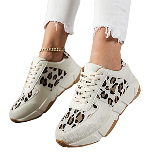 Onsoyours Damen Plateau Sneakers mit Leopardenmuster Casual Sneakers Wanderschuhe Sportschuhe Laufschuhe Walkingschuhe Freizeitschuhe A Weißer Leopard 40 EU von Onsoyours