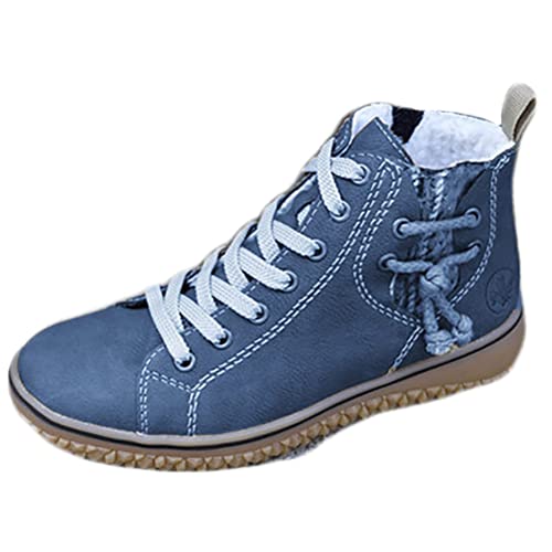 Onsoyours Damen Schnürstiefeletten Turnschuhe Warm Casual Flache Schuhe Knöchel Kurze Stiefel Stiefeletten aus Baumwolle Schneestiefel Blau 39 EU von Onsoyours